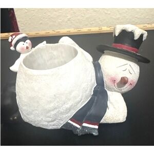 Henton Snowman and Penguin Resin Votive Candle Holder Christmas Winter Decor 7in